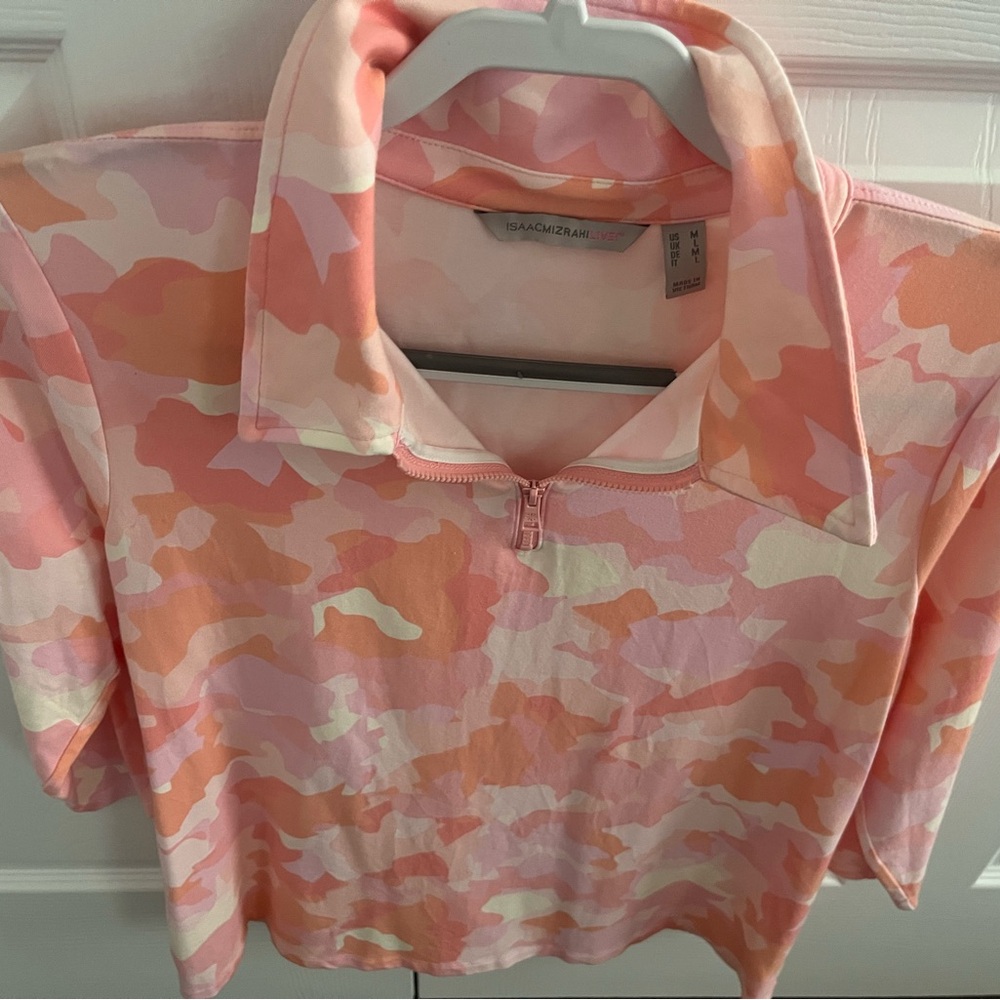 Isaac Mizrahi Live SoHo Camo 1/2 zip top,Medium